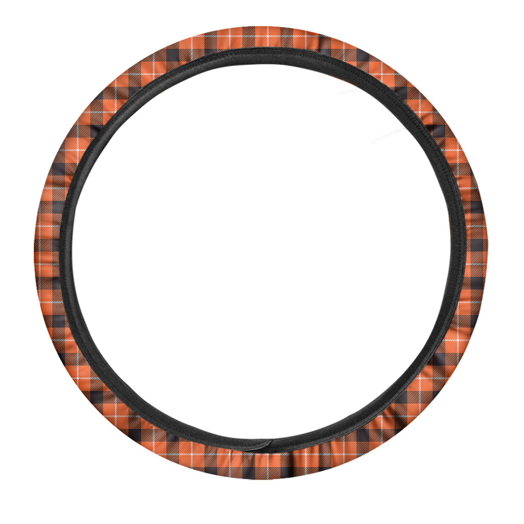 Orange Grey And White Plaid Print Car Steering Wheel Cover