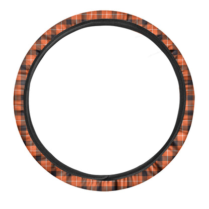 Orange Grey And White Plaid Print Car Steering Wheel Cover