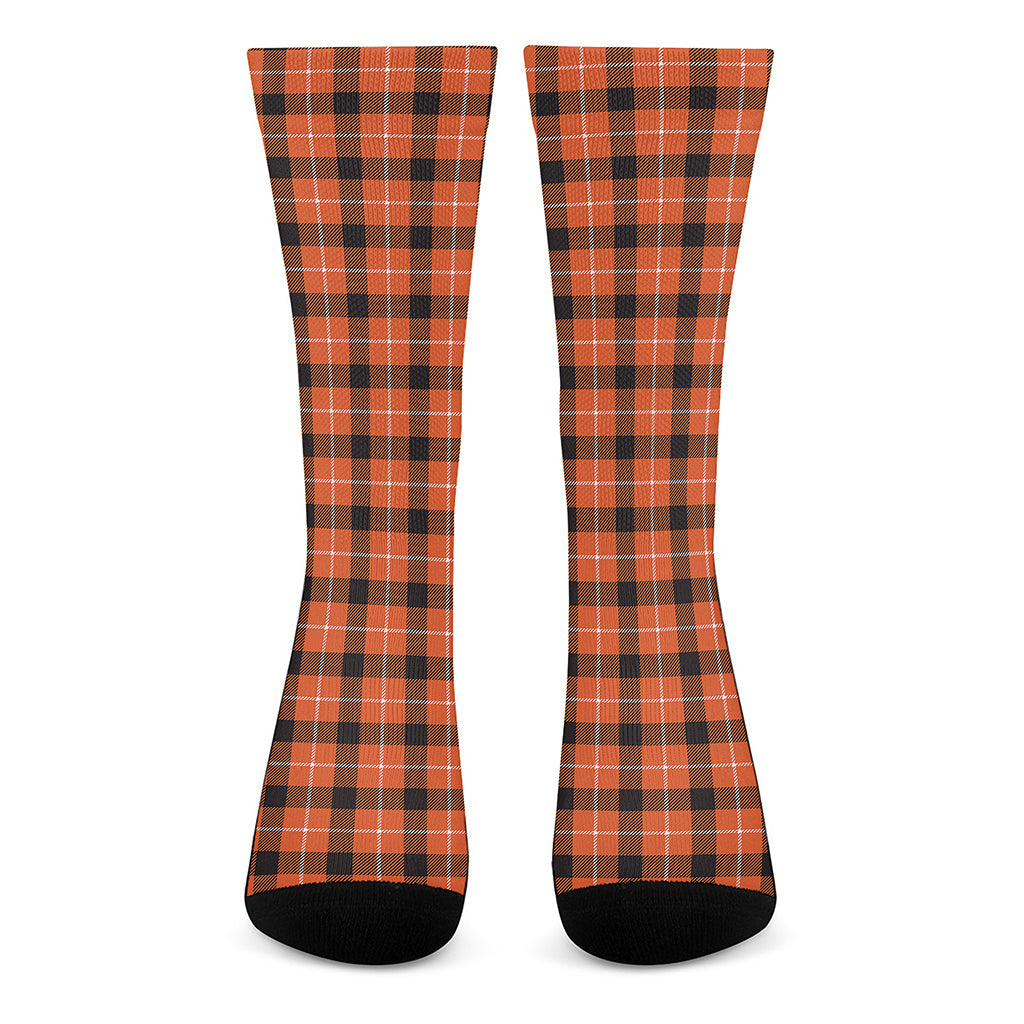 Orange Grey And White Plaid Print Crew Socks