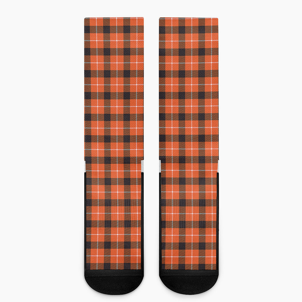 Orange Grey And White Plaid Print Crew Socks