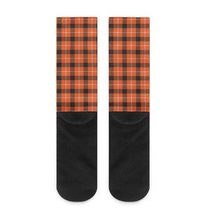 Orange Grey And White Plaid Print Crew Socks