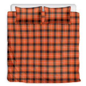 Orange Grey And White Plaid Print Duvet Cover Bedding Set