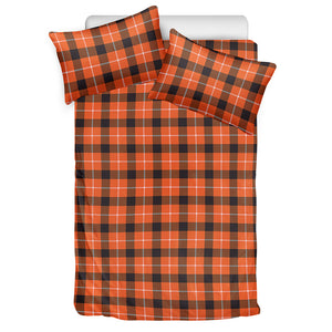 Orange Grey And White Plaid Print Duvet Cover Bedding Set