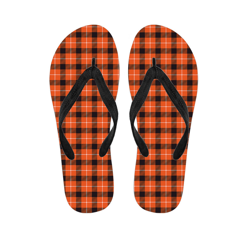 Orange Grey And White Plaid Print Flip Flops