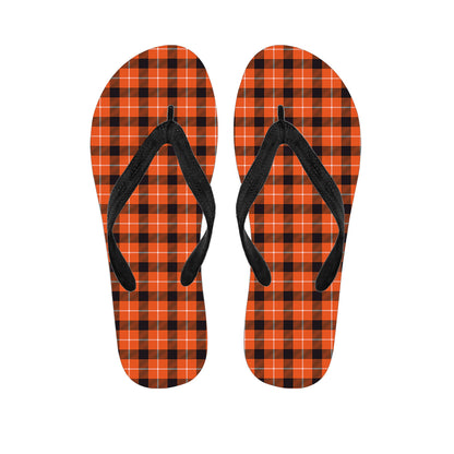 Orange Grey And White Plaid Print Flip Flops