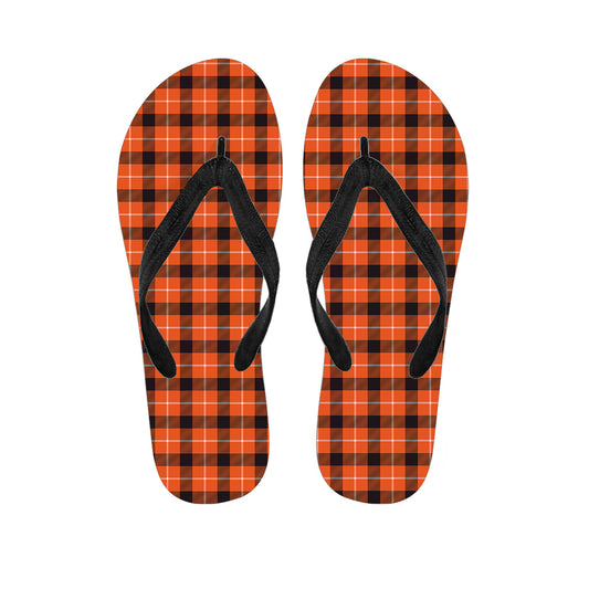 Orange Grey And White Plaid Print Flip Flops