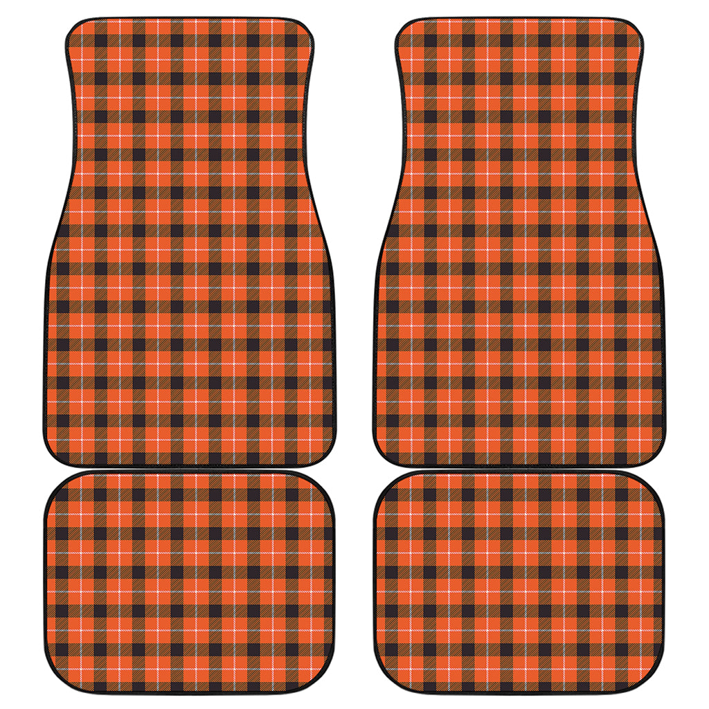 Orange Grey And White Plaid Print Front and Back Car Floor Mats