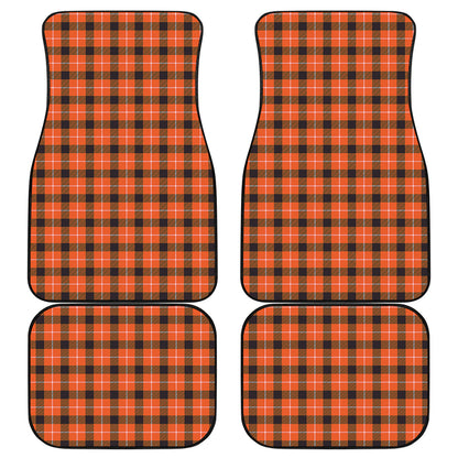 Orange Grey And White Plaid Print Front and Back Car Floor Mats