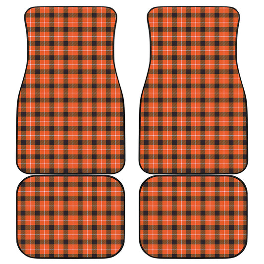 Orange Grey And White Plaid Print Front and Back Car Floor Mats