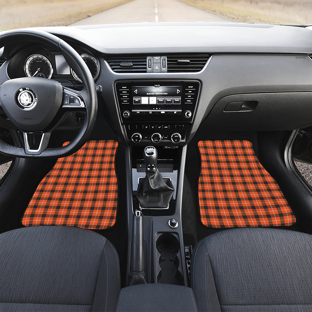 Orange Grey And White Plaid Print Front and Back Car Floor Mats