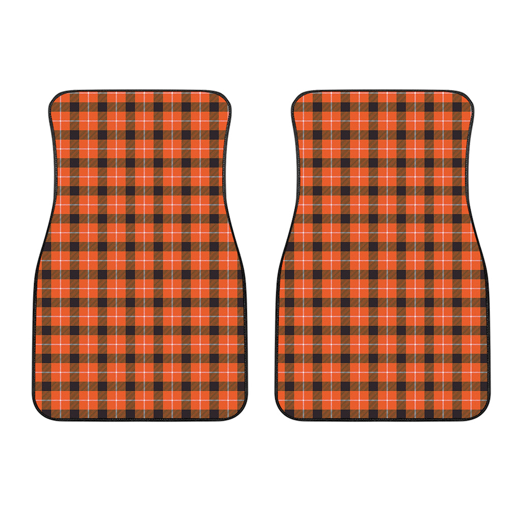 Orange Grey And White Plaid Print Front Car Floor Mats