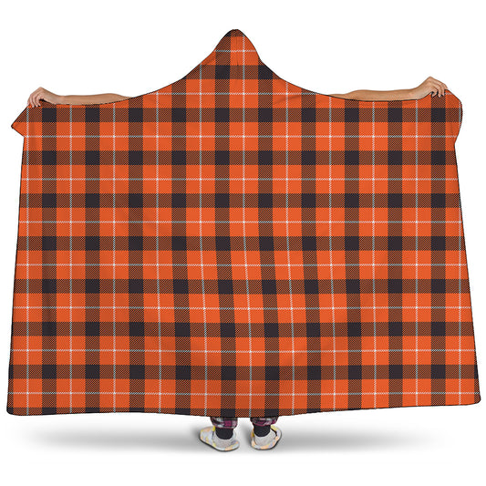 Orange Grey And White Plaid Print Hooded Blanket