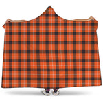 Orange Grey And White Plaid Print Hooded Blanket