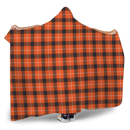 Orange Grey And White Plaid Print Hooded Blanket
