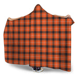Orange Grey And White Plaid Print Hooded Blanket