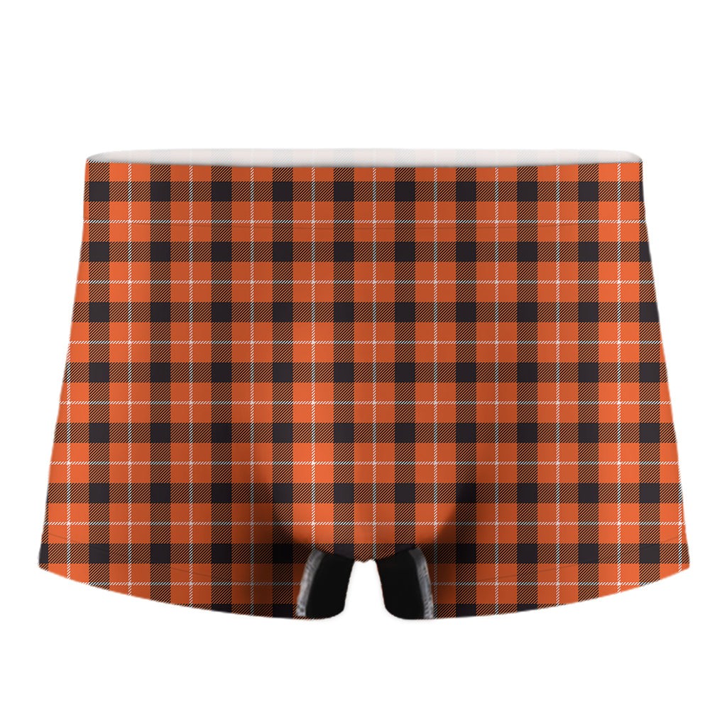 Orange Grey And White Plaid Print Men's Boxer Briefs