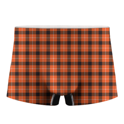 Orange Grey And White Plaid Print Men's Boxer Briefs