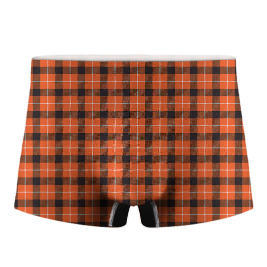 Orange Grey And White Plaid Print Men's Boxer Briefs