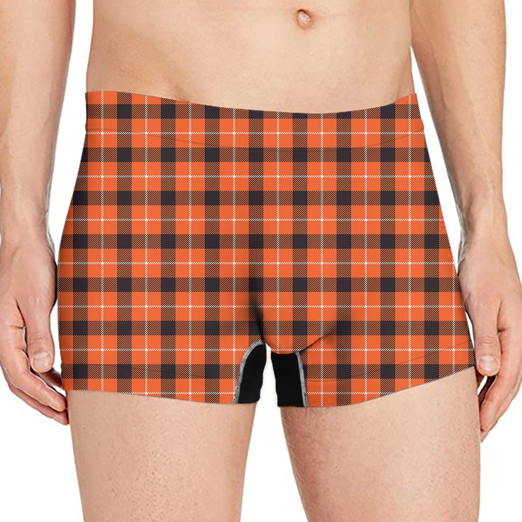Orange Grey And White Plaid Print Men's Boxer Briefs