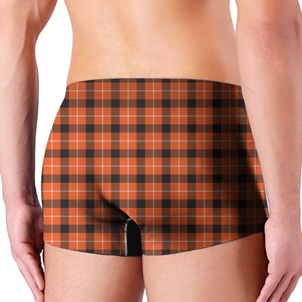 Orange Grey And White Plaid Print Men's Boxer Briefs