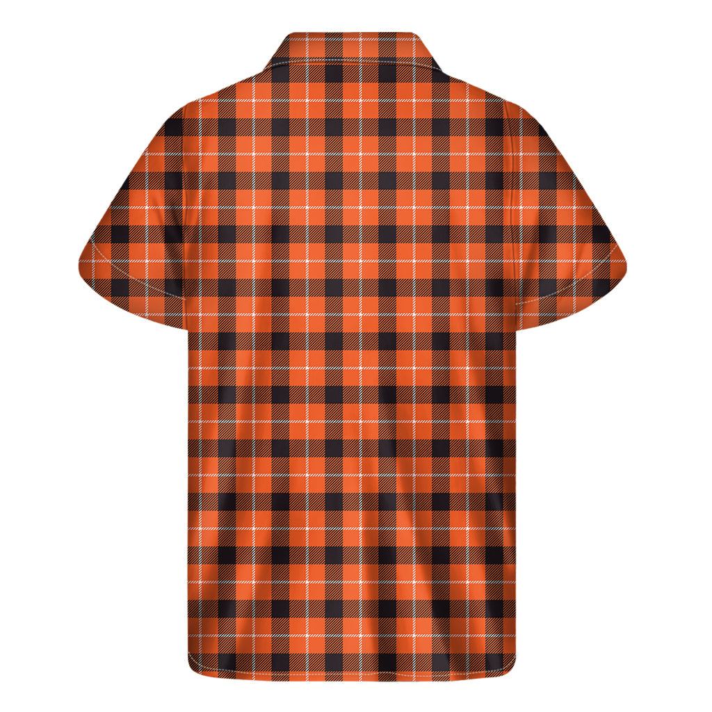 Orange Grey And White Plaid Print Men's Short Sleeve Shirt