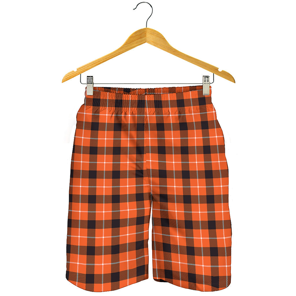 Orange Grey And White Plaid Print Men's Shorts