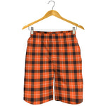 Orange Grey And White Plaid Print Men's Shorts