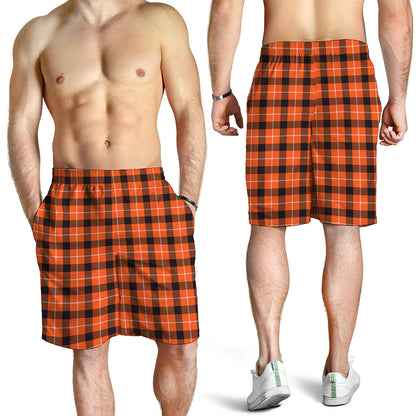 Orange Grey And White Plaid Print Men's Shorts