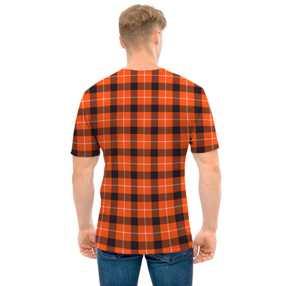 Orange Grey And White Plaid Print Men's T-Shirt