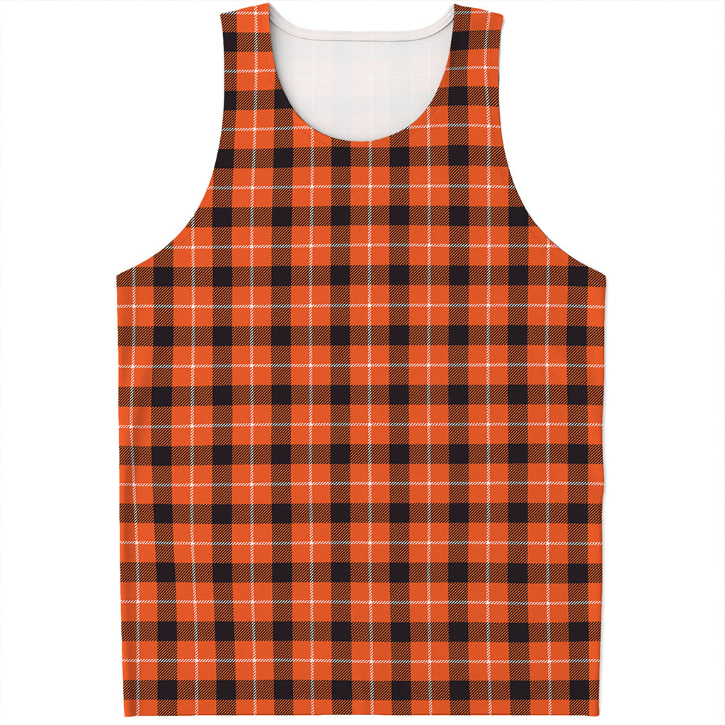 Orange Grey And White Plaid Print Men's Tank Top