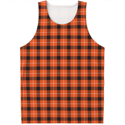 Orange Grey And White Plaid Print Men's Tank Top