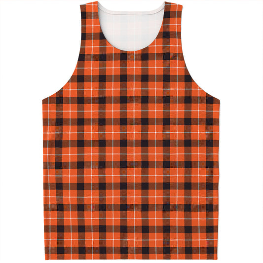 Orange Grey And White Plaid Print Men's Tank Top