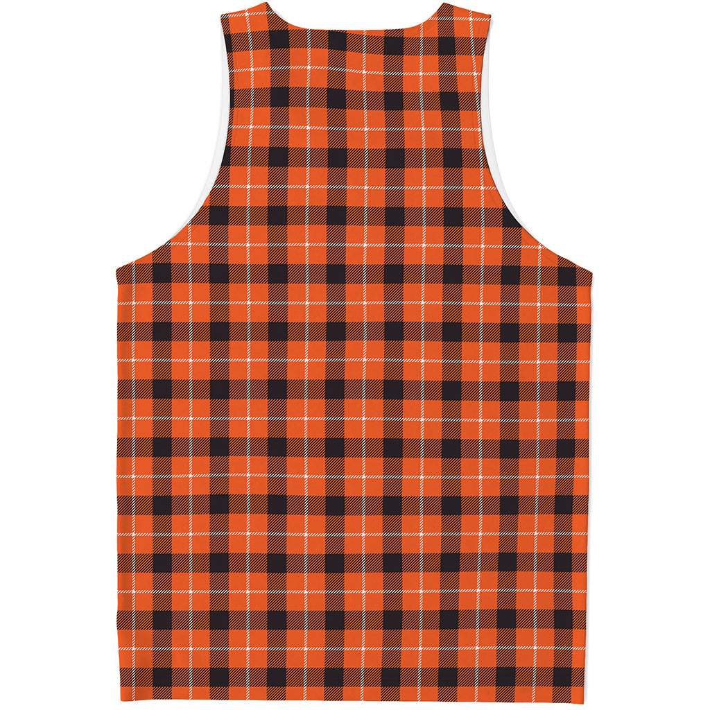 Orange Grey And White Plaid Print Men's Tank Top