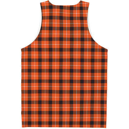 Orange Grey And White Plaid Print Men's Tank Top