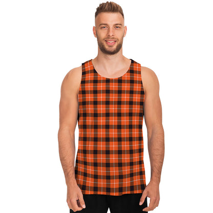 Orange Grey And White Plaid Print Men's Tank Top