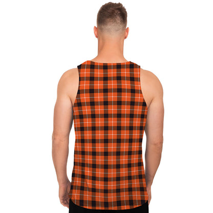 Orange Grey And White Plaid Print Men's Tank Top