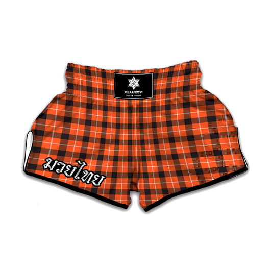 Orange Grey And White Plaid Print Muay Thai Boxing Shorts