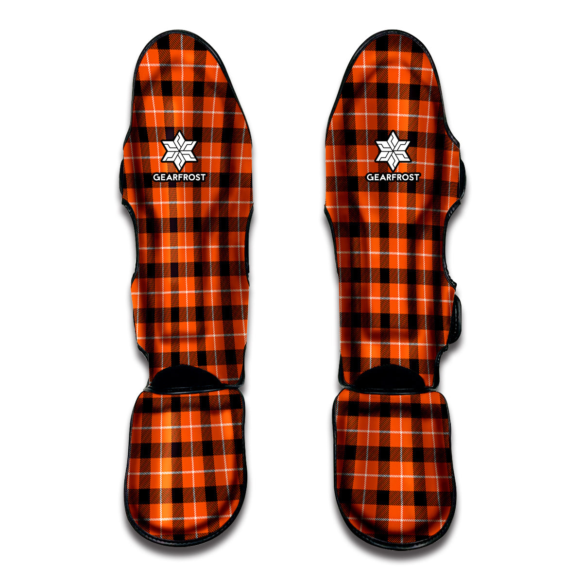 Orange Grey And White Plaid Print Muay Thai Shin Guard