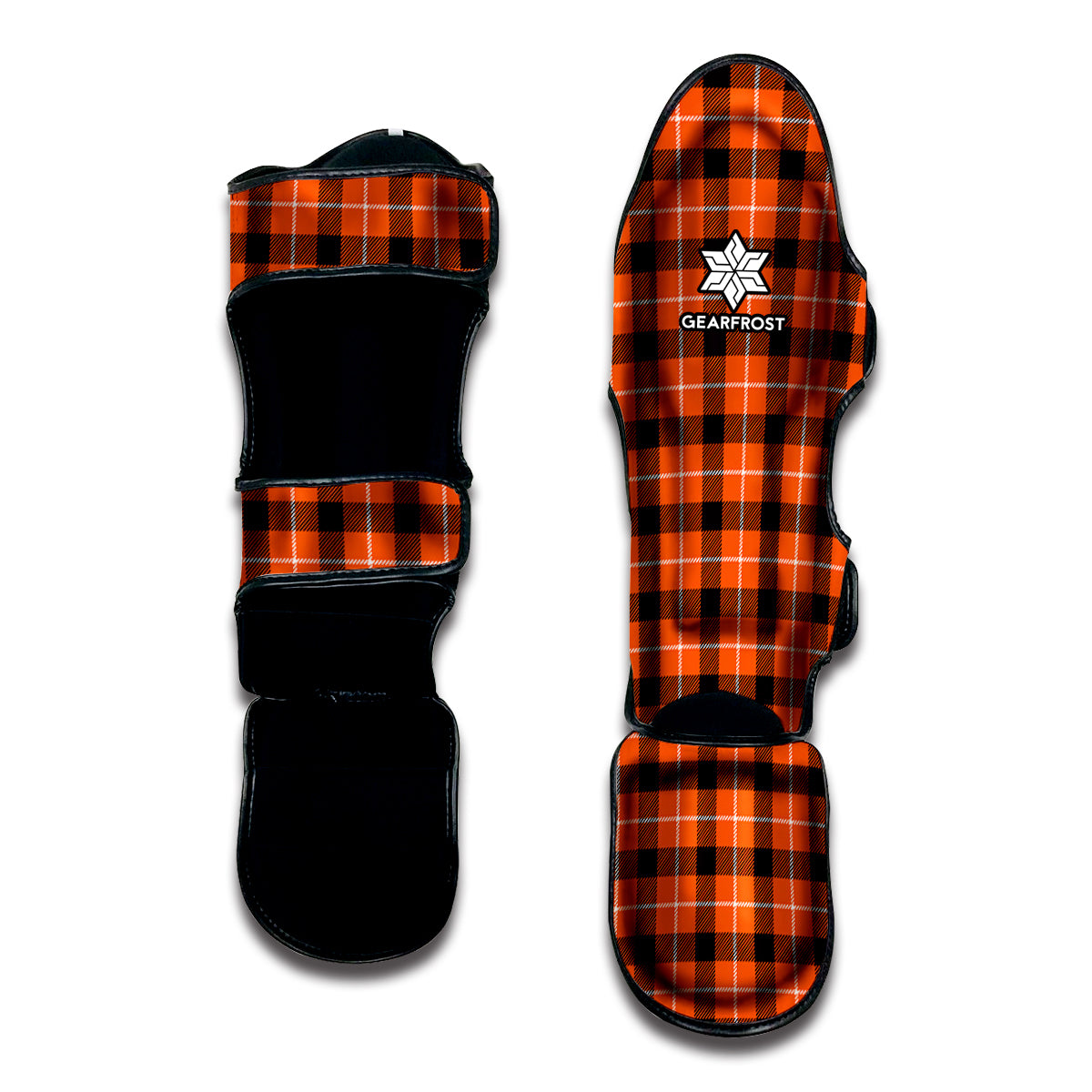 Orange Grey And White Plaid Print Muay Thai Shin Guard