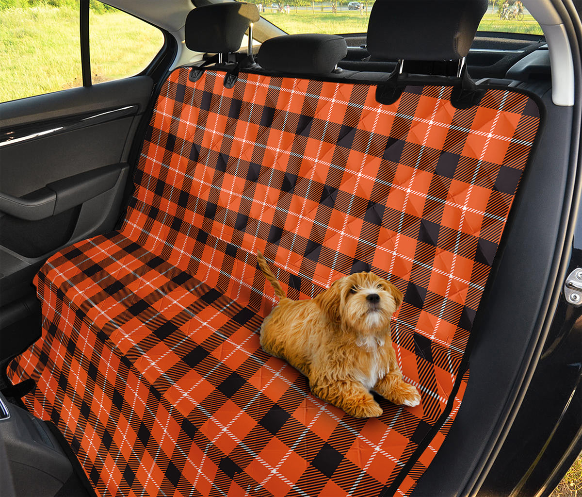 Orange Grey And White Plaid Print Pet Car Back Seat Cover