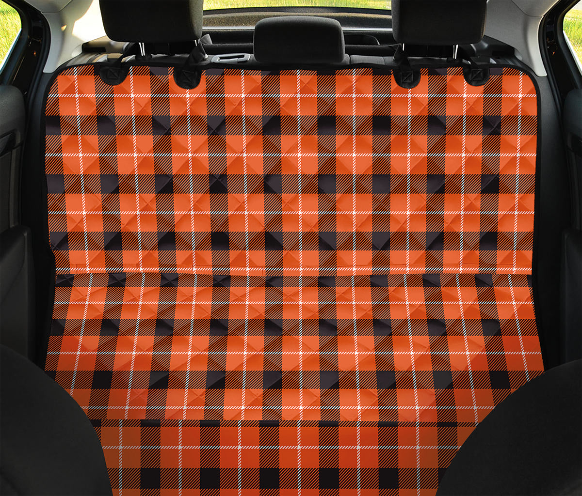 Orange Grey And White Plaid Print Pet Car Back Seat Cover