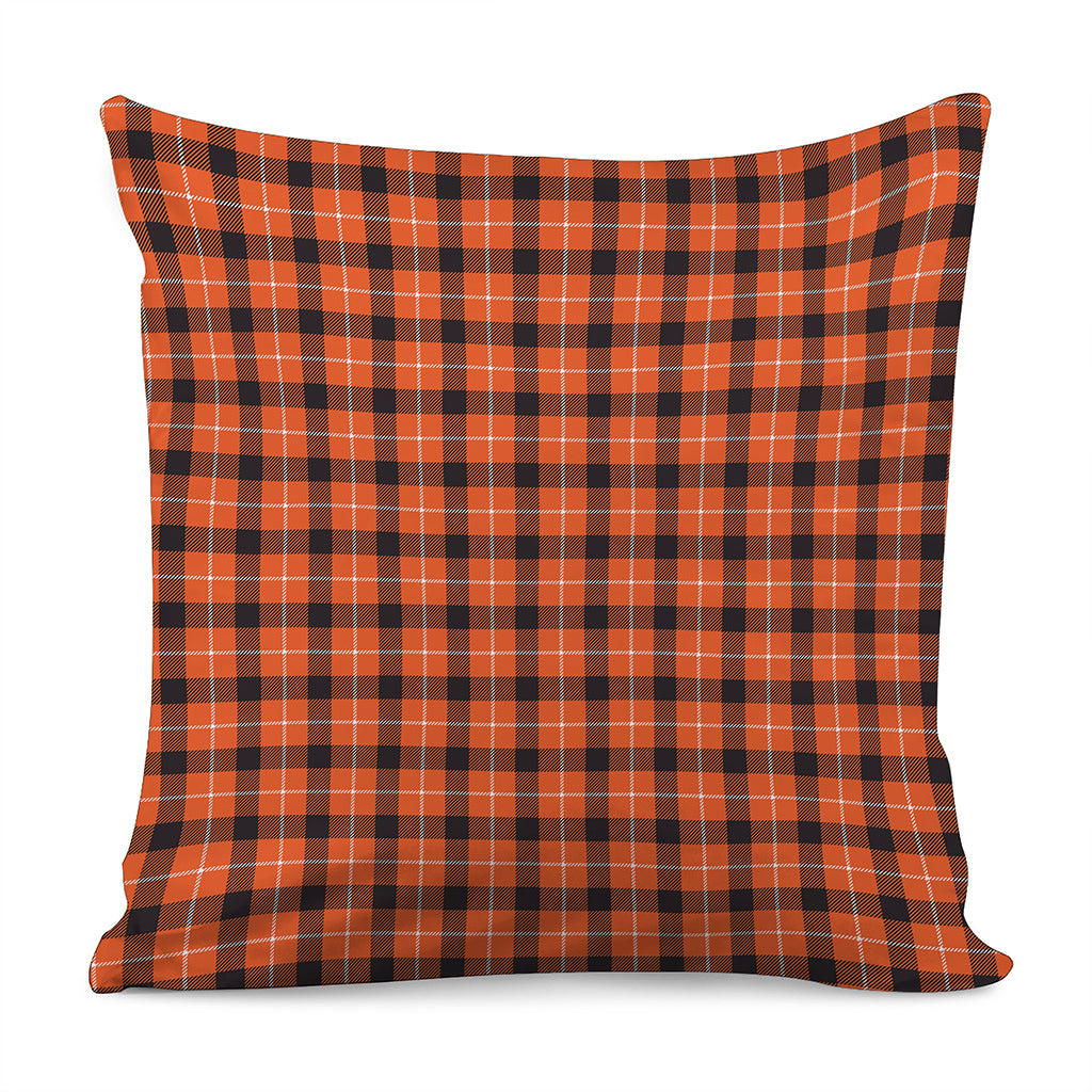 Orange Grey And White Plaid Print Pillow Cover