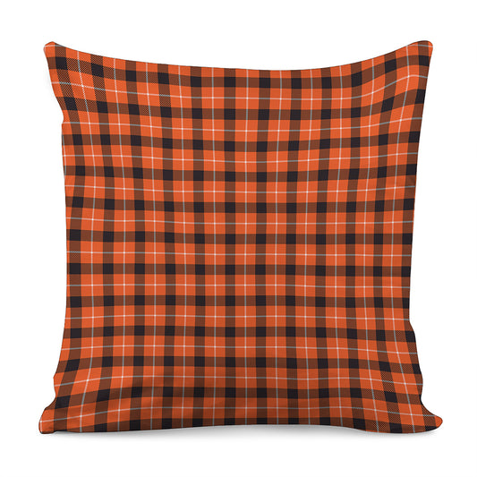 Orange Grey And White Plaid Print Pillow Cover