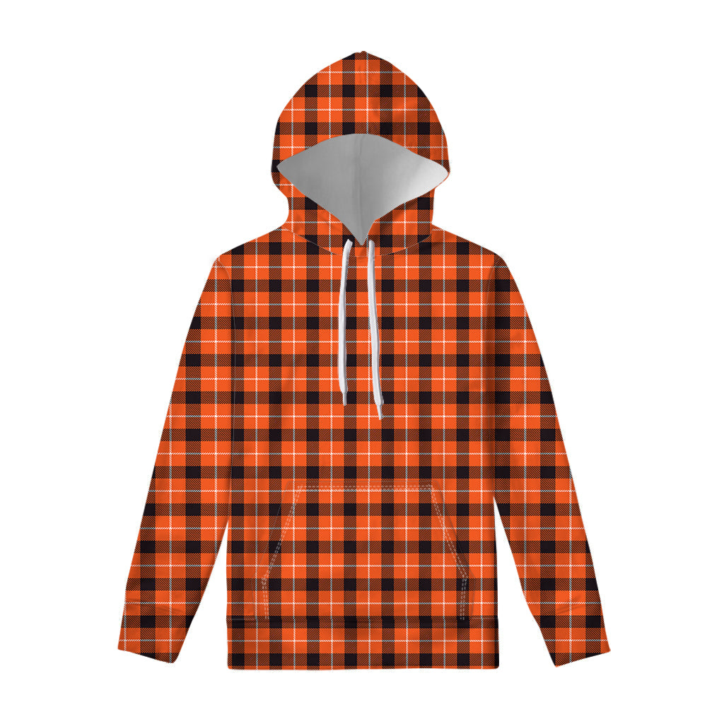 Orange Grey And White Plaid Print Pullover Hoodie