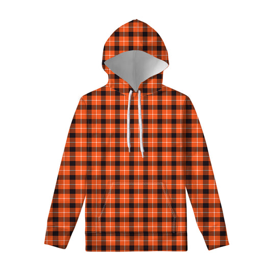 Orange Grey And White Plaid Print Pullover Hoodie