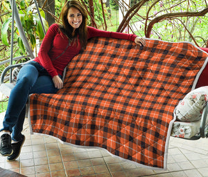 Orange Grey And White Plaid Print Quilt