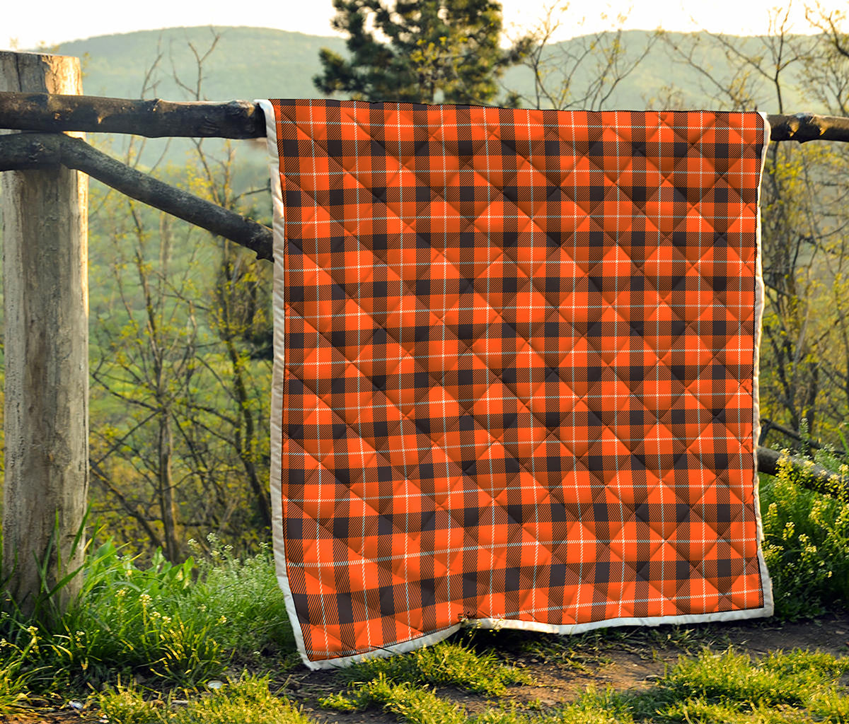 Orange Grey And White Plaid Print Quilt