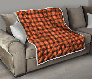 Orange Grey And White Plaid Print Quilt