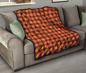 Orange Grey And White Plaid Print Quilt