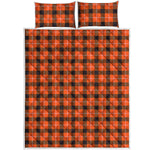 Orange Grey And White Plaid Print Quilt Bed Set